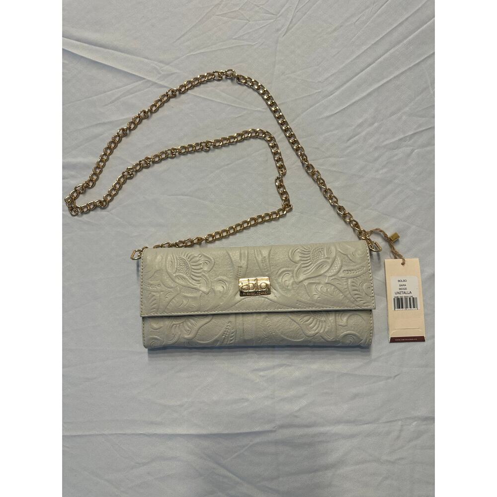 Sara Bag Abito European Linen Embossed Clutch Chain Strap New One Size